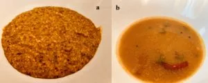 : (a) Kollu chutney (b) Kollu rasam- South Indian dishes made using horse gram.